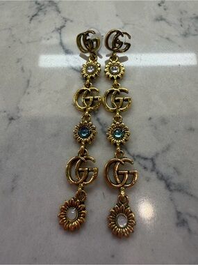 Kohl's Gold-Tone Daisy Drop Earrings with Blue and White Accents